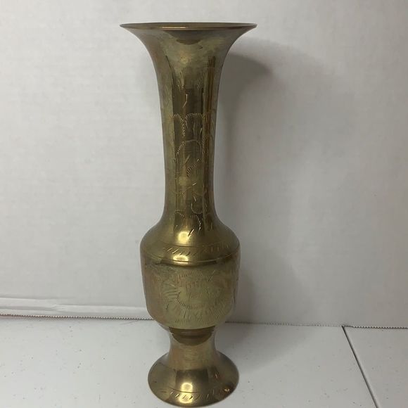 Vintage Brass Etched Vase Made In India - Picture 1 of 7